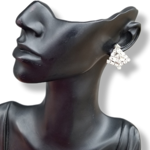 SPARKLING 1940s SILVERTONE & DIAMANTE ART DECO STYLE SCREW BACK EARRINGS - Picture 3 of 7